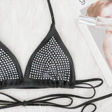 Shiny Rhinestones Wrap Around Halter Bikini Women Swimwear Female Swimsuit Two-Pieces Bikini Set Bather Bathing Suit Swim V4906