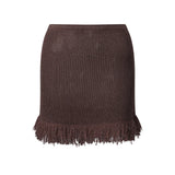 Summer Women's Knit Mini Skirt Solid Color Plush Tassel Trim Pencil Skirts Going Out Bohemian Beach Sexy Skirts