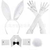 Easter Bunny Girl Cosplay 3-Piece Prop Set - Satin Headband Fluffy Rabbit Tail for Halloween Christmas