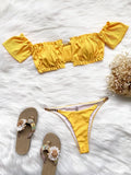 Sexy Ruffled Frill Off Shoulder Bikini Women Swimwear Female Swimsuit Two-pieces Bikini Set Ribbed Bathing Suit Swim Beach Wear