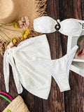 2024 Three Pieces Bikini Set With Skirt Sexy Swimwear Women Swimsuit Solid Push Up Bathing Suit Beachwear Female Biquini