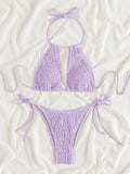 2025 Halter Tie Side Hollow Out Smocked Bikini Women Swimsuit Female Swimwear Two Pieces Bikini Set Swim Bathing Suit Beach Wear