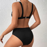 Summer new style small pit strip pure color bikini two-piece set sexy beach vacation women's swimsuit