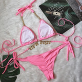 Wrap Around Halter Metal Chains Bikinis 2025 Diamond Bikini Women Swimsuit Female Swimwear Two Pieces Bikini set Bathing Suit