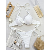 New Halter Frilled Underwired Bra Cup Bikini Women Swimwear Two-Pieces Bikini Set Female Swimsuit Bather Bathing Suit Swim V5837