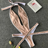 2025 Deep V Female Halter Swimwear One Piece Swimsuit Women Backless Monokini High Cut Wrap Around Bathing Suit Swim Bodysuit