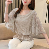 Summer Loose Lace Blouse Women 2025 Butterfly Sleeve Chiffon Shirt Woman Fashion Casual Floral White Shirt Tops Blusas 4073