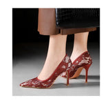 NASBAVI Sexy Lace High Heels Net Gauze Thin Heel Pointed Toe Slimming Nightclub Style Low Heel Single Shoes 41 42 43