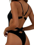 Sexy V Neck Halter Ribbed One Piece Swimsuit Monokini Backless High Cut Leg Bather Bathing Suit Swim Women Swimwear Female K8121