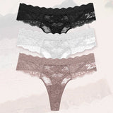 3Pcs Lace Sexy Thongs Women Low-Rise Briefs Sexy Soft Ladies Underwear Trendy Floral Underpants Female Flowery Panty Lingerie