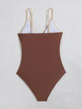 Contrast Color 2026 New Women's One Piece Suit Swimwear Sexy Strappy Backless Swimsuit Rhinestone Push Up High Waist Beachwear