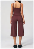 Gym Workout Yoga Sets Women Square Neck Slimming Sports Tank Top Fitness Gym Suit Outdoor High Waist Flare Pants Two-piece Set