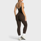 2Pcs Women Leopard Print Yoga Outfit Adjustable Strap Camisole Top High Waist Stretch Leggings Sports Pilates Workout Suit