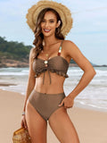 Sexy Bead Tying Rope Bikini Set Women 2025 Green Pleate Ruffles High Waist Swimsuit Beach Bathing Suit Skirt 3 Piece Swimwear