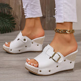 Fashion Buckle Chunky Wedges Sandals Women Rivets Decor High Heel Platform Slippers Woman Plus Size Non Slip Summer Sandles 43