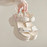 Silver Chunky Platform Sandals for Women Summer Wedge Heels Sport Sandals Woman Comfortable Thick Bottom Casual Sandles Female