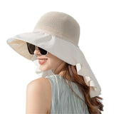 Women's Sun Hat with Neck Flap Solid Stylish Foldable Wide Brim Beach Hat for Outdoor Hiking
