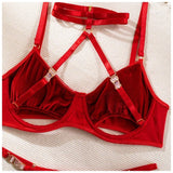 Toucheart 2-Piece Set Sexy Lingerie Women See-Through Halter Neck Comfortable Garter Socks Solid Color Hollow Out Underwear Set
