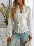 Phantasy Floral Embroidery Blouse Women Long Sleeve Loose Tunic Shirt Vintage Blouse Y2K White Tops Fashion Female Streetwear