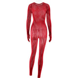 FDYOUI Sexy See-through Bodysuit Women's Long Sleeve Night Club Overalls Black Streetwear Lady Chic One Piece Party Jumpsuits