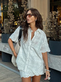 Foridol Summer Casual White Lace Dress Set for Women Hollow Out Embroidery Skirt Outfits 2 Pcs Loose Beach New Suit Skirt Set