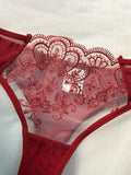WineRed French-style floral embroidery lace lingerie set, sexy see-through padded support, Valentine's Day party ZA824057