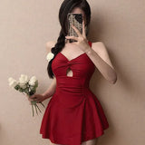 Swimsuit one-piece slimming and conservative skirt for girls, soaking in hot springs for vacation, swimsuit for women, summer