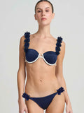 Sexy Women Swimsuit Summer Set Solid Color Pixel Style Lace Trim Tank Top Biquini Low Waist Slim Fit Two-Piece Bikini Swimwear