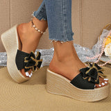 Street Bow Knot Chunky Platform Slippers Women Fashion Round Toe High Heel Sandals Woman Plus Size Wear-Resistant Slides Mujer