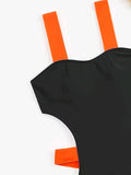 Splicing Black Contrast Women Swimwear One Piece Swimsuit Female Monokini High Cut Bather Backless Bathing Suit Swim Beachwear