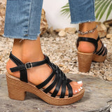 Fashion Woven Straps Chunky Heel Sandals Women Summer Ankle Buckle High Heeled Rome Shoes Woman Open Toe Platform Sandles 36-42