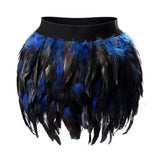 Womens Faux Feather Mini Skirt Elastic Mid Waist A-line Skirt Ladies Mardi Gras Outfit Festivals Carnival Dance Party Supplies