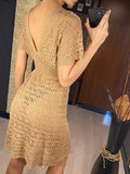 S - XL Short Sleeve V Neck Crochet Knitted Tunic Beach Cover Up Cover-ups Beach Dress Beach Wear Beachwear Female Women V5314
