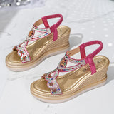 Bling Crystals Chunky Sandals Women 2026 Summer Elastic Band Wedges Platform Sandles Woman Plus Size 43 High Heel Rome Sandals