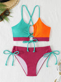2026 Drawstring Triangle Bikini Women Sexy Color Block Swimwear Female Strappy Swimsuit Bathers Bathing Swimming Swim Suit