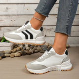 2026 Spring Stripe Thick Sole Sneakers Women Comfortable Anti Slip Platform Sport Sneakers Woman Casual Lace Up Running Shoes