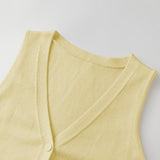 Fall Summer Knit Vest Women Elegant Sleeveless Button Vest Solid Summer Long Cardigans Tops for Casual Daily