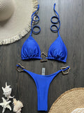 Sparkling Metal Ring Halter Extreme Mini Thong Bikini Female Swimsuit Women Swimwear Two-pieces Bikini Set Bathing Suit Swim