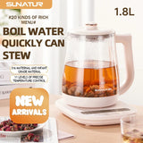 SUNATUR Kettles Electric Glass 220V Multifunction Health Pot Milk Fruit Tea Coffee Water 800W 24-hour Heat Preservation