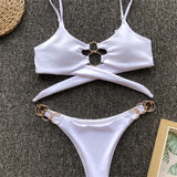 Metal Rings Leopard Brazilian Bikini Women Swimwear Female Swimsuit Two-piece Bikini set Thong Bather Bathing Suit Swim V1441