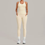 Women's Seamless Yoga Sets Sports Fitness Hip-lifting High Waist Pant Sleeveless Backless Suits Workout Running Leggings Sets