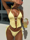 S - XL Wrinkled Tankini Halter Micro Bikini Women Swimwear Female Swimsuit Two-pieces Bikini Set High Cut Bathing Suit Swim Lady