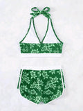 2026 Halter Sporty Bikinis Printed Swimsuit Women High Waist Shorts Swimwear Female Bathers Bathing Swimming Swim Suit Beachwear