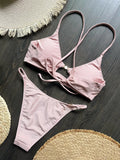 Cross Back Hollow Out Bikini Female Swimsuit Women Swimwear Two-pieces Bikini Set High Leg Cut Bather Bathing Suit Swim Lady