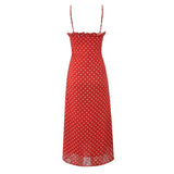 Foridol Polka Dot Printed Vintage Red Summer Dress Women Sleeveless Strappy Midi Boho Vestidos Spring Straight Beach Sundress