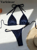 S- XL Leopard Halter Mini Micro Thong Bikini Women Swimwear Female Swimsuit Two-pieces Bikini Set Bather Bathing Suit Swim V5207