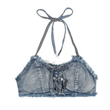 DEKA Women's Bandage Denim Bikini Set Summer New Jeans Shorts Swimwear Bra Beach Play and Bar Nightclub Swimsuit