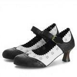 2026 Plus Size 50 Vintage Brown 6cm Kitten Heels Mary Janes Pumps Retro Daily Wear Summer Office Lady Brogue Shoes Women