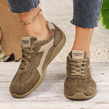 Fashion Gray Suede Flats Sneakers Women Non Slip Lace Up Platform Sneakers Woman Comfortable Thick Sole Sports Running Shoes