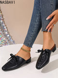 2026 New Retro Summer Brown Women's Slippers Thick Low Heels Square Head Lace Up Ladies Comfortable Outdoor Beach Sliders 35-45
